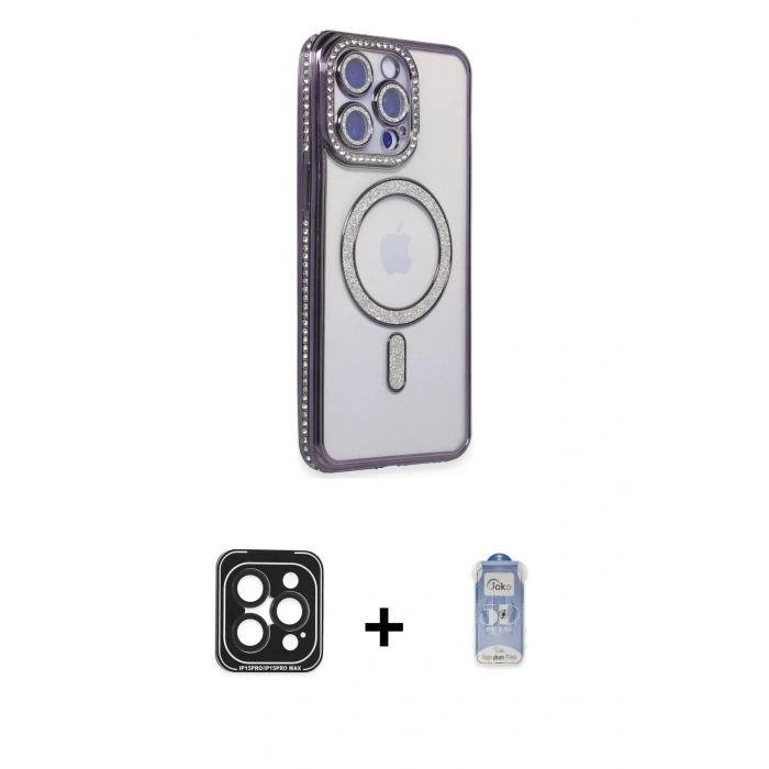 MARSİLYAN™- iPhone 15 Pro Max Kılıf Zirve Doku Prime - Siyah Joko Magic 5D Cam + PVD Metal Kamera Lens - SH