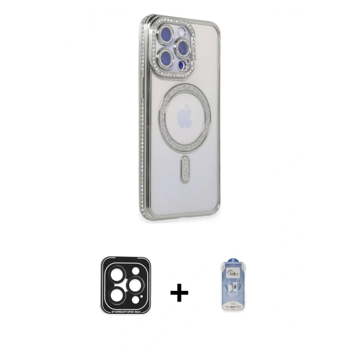 MARSİLYAN™- iPhone 15 Pro Max Kılıf Zirve Doku Prime - Siyah Joko Magic 5D Cam + PVD Metal Kamera Lens - SH