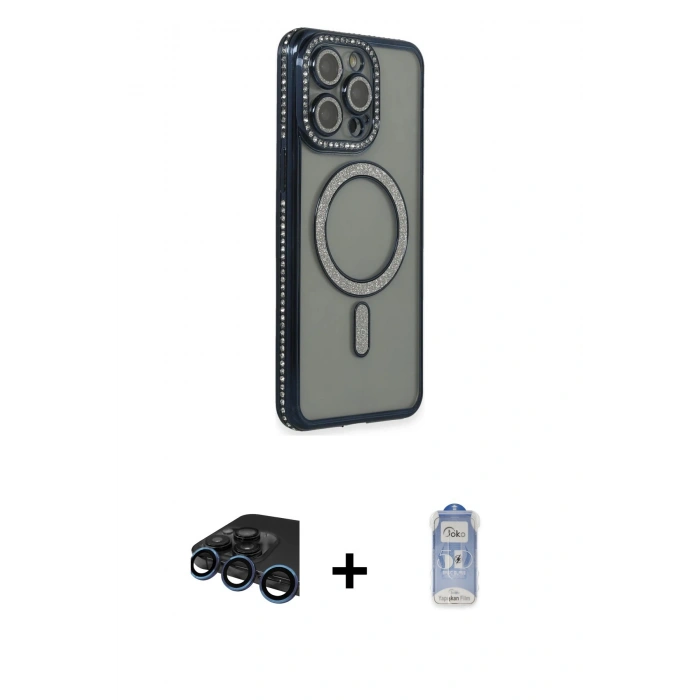 MARSİLYAN™- iPhone 15 Pro Max Kılıf Zirve Doku Prime - Siyah Joko Magic 5D Cam + Raze Metal Kamera Lens - LT