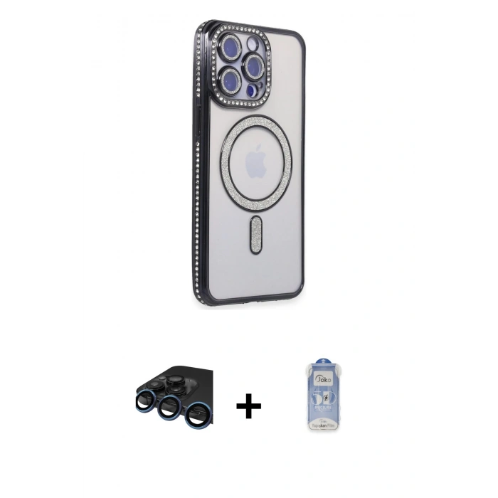 MARSİLYAN™- iPhone 15 Pro Max Kılıf Zirve Doku Prime - Siyah Joko Magic 5D Cam + Raze Metal Kamera Lens - LT