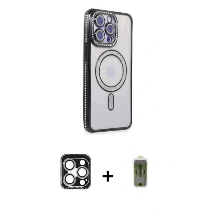 MARSİLYAN™- iPhone 15 Pro Max Kılıf Zirve Doku Prime - Siyah Joko Magic 5D Hayalet Cam + PVD Metal Kamera Lens - GS