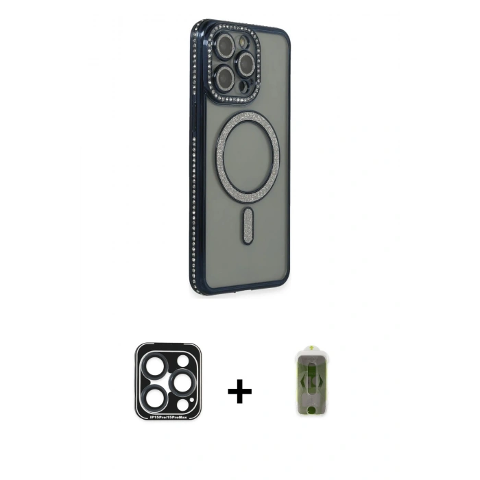 MARSİLYAN™- iPhone 15 Pro Max Kılıf Zirve Doku Prime - Siyah Joko Magic 5D Hayalet Cam + PVD Metal Kamera Lens - LT