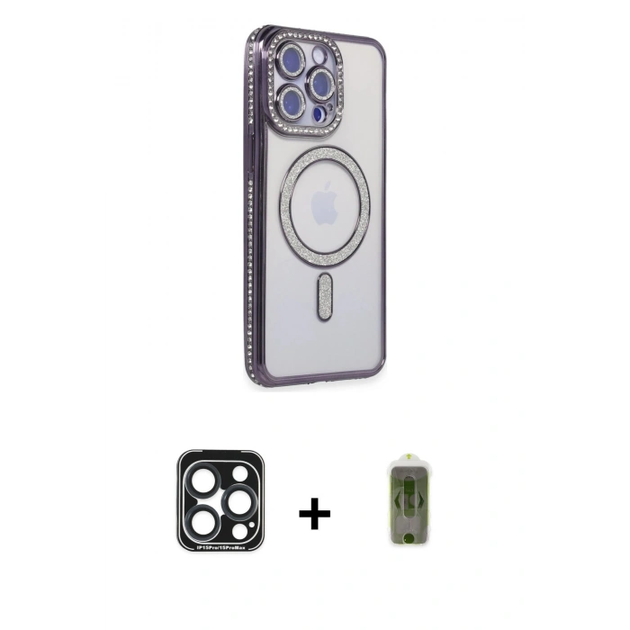 MARSİLYAN™- iPhone 15 Pro Max Kılıf Zirve Doku Prime - Siyah Joko Magic 5D Hayalet Cam + PVD Metal Kamera Lens - LT