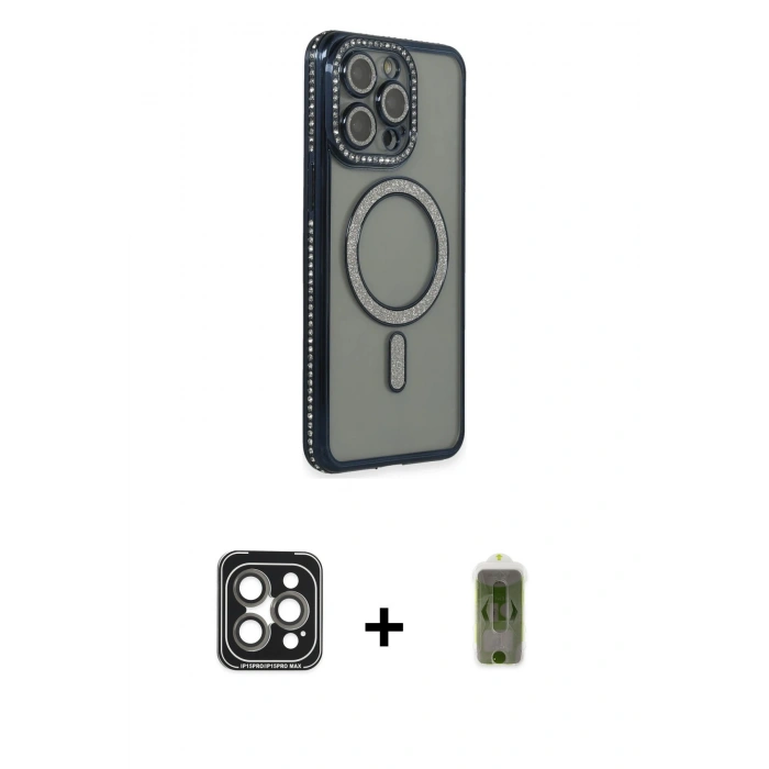 MARSİLYAN™- iPhone 15 Pro Max Kılıf Zirve Doku Prime - Siyah Joko Magic 5D Hayalet Cam + PVD Metal Kamera Lens - GI