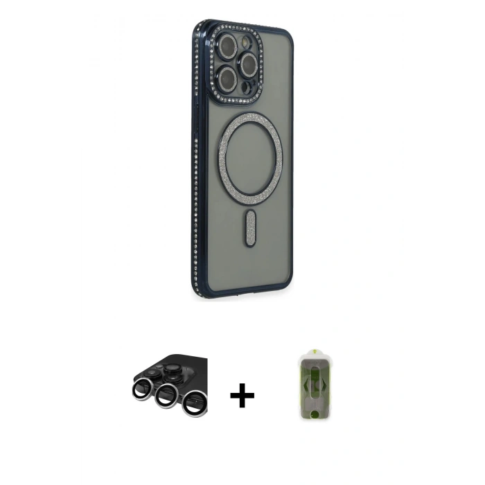 MARSİLYAN™- iPhone 15 Pro Max Kılıf Zirve Doku Prime - Siyah Joko Magic 5D Hayalet Cam + Raze Metal Kamera Lens - GS
