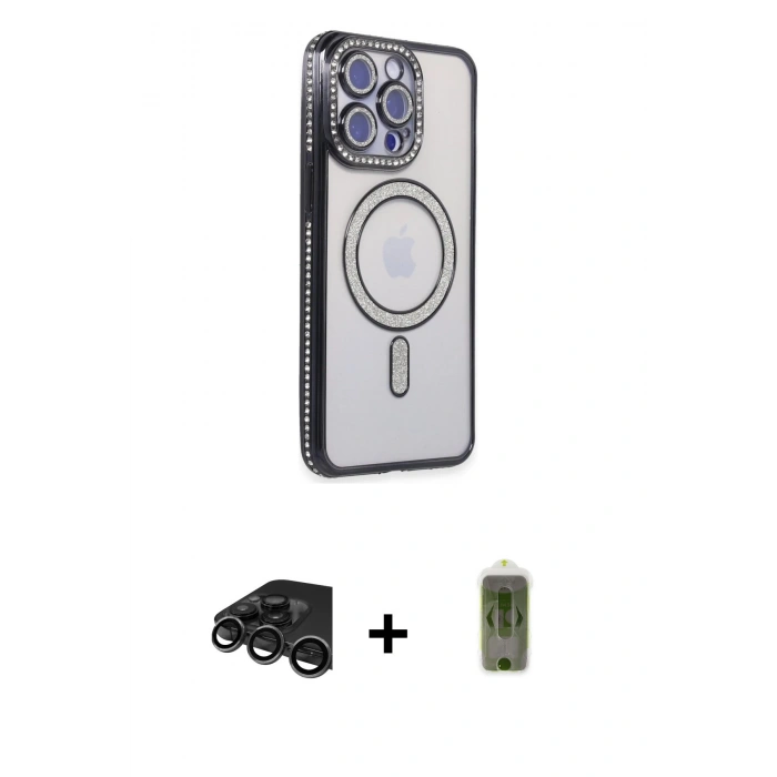 MARSİLYAN™- iPhone 15 Pro Max Kılıf Zirve Doku Prime - Siyah Joko Magic 5D Hayalet Cam + Raze Metal Kamera Lens - TMGI