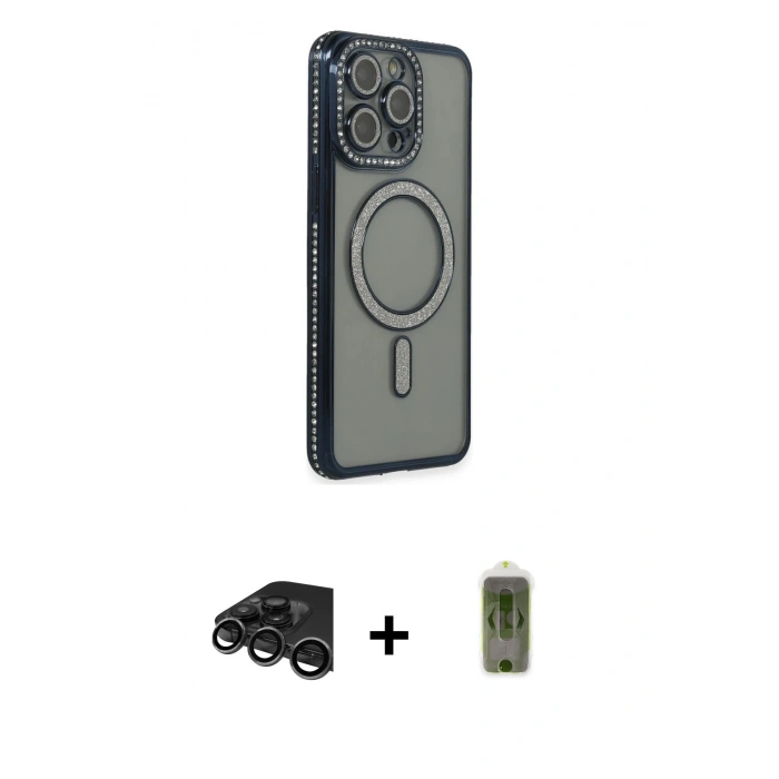 MARSİLYAN™- iPhone 15 Pro Max Kılıf Zirve Doku Prime - Siyah Joko Magic 5D Hayalet Cam + Raze Metal Kamera Lens - TMGI