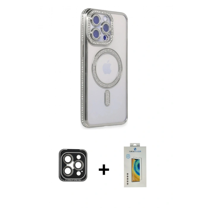 MARSİLYAN™- iPhone 15 Pro Max Kılıf Zirve Doku Prime - Siyah Polymer Nano Ekran Koruyucu + PVD Metal Kamera Lens - GI