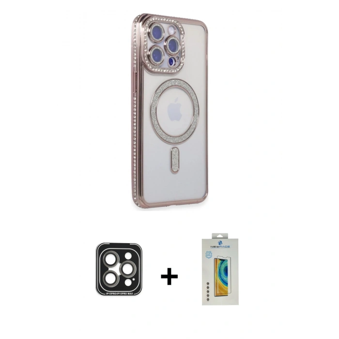 MARSİLYAN™- iPhone 15 Pro Max Kılıf Zirve Doku Prime - Siyah Polymer Nano Ekran Koruyucu + PVD Metal Kamera Lens - GI