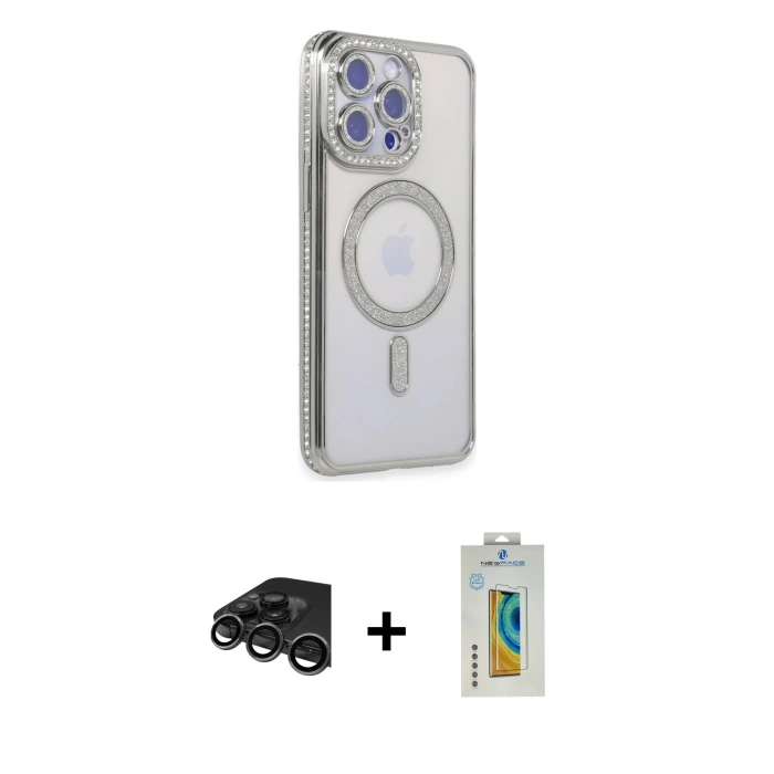 MARSİLYAN™- iPhone 15 Pro Max Kılıf Zirve Doku Prime - Siyah Polymer Nano Ekran Koruyucu + Raze Metal Kamera Lens - TMGI