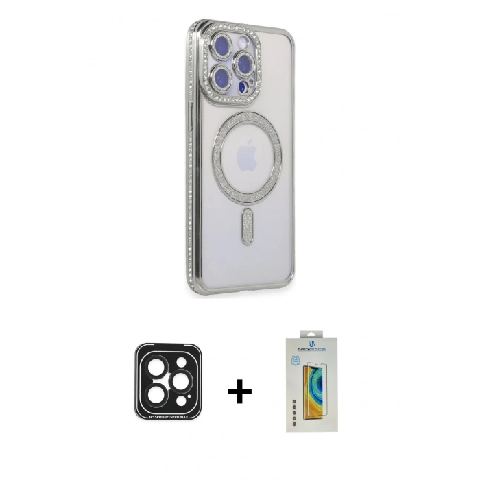 MARSİLYAN™- iPhone 15 Pro Max Kılıf Zirve Doku Prime - Siyah Polymer Nano Ekran Koruyucu + PVD Metal Kamera Lens - SH