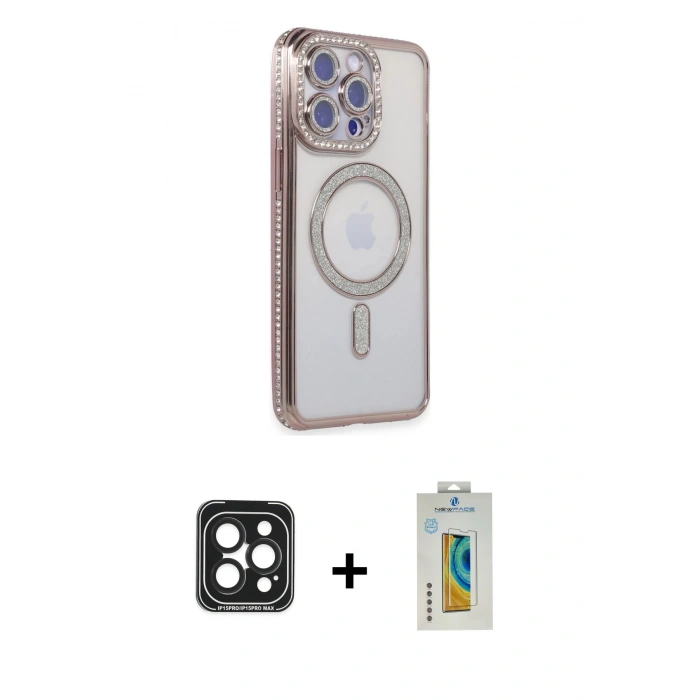 MARSİLYAN™- iPhone 15 Pro Max Kılıf Zirve Doku Prime - Siyah Polymer Nano Ekran Koruyucu + PVD Metal Kamera Lens - SH