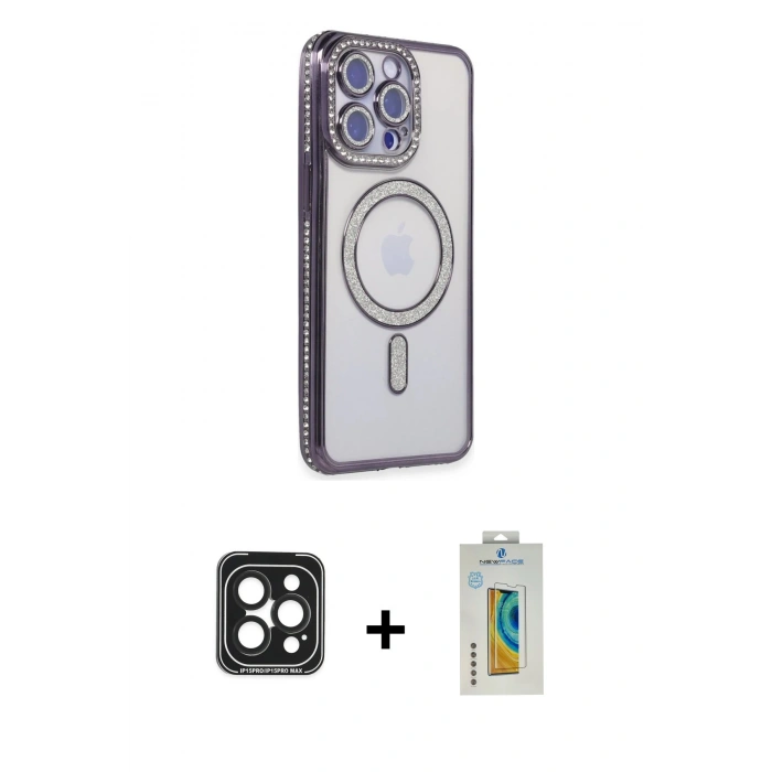 MARSİLYAN™- iPhone 15 Pro Max Kılıf Zirve Doku Prime - Siyah Polymer Nano Ekran Koruyucu + PVD Metal Kamera Lens - SH