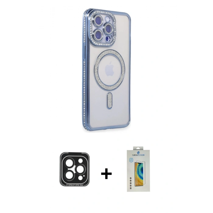 MARSİLYAN™- iPhone 15 Pro Max Kılıf Zirve Doku Prime - Siyah Polymer Nano Ekran Koruyucu + PVD Metal Kamera Lens - SH
