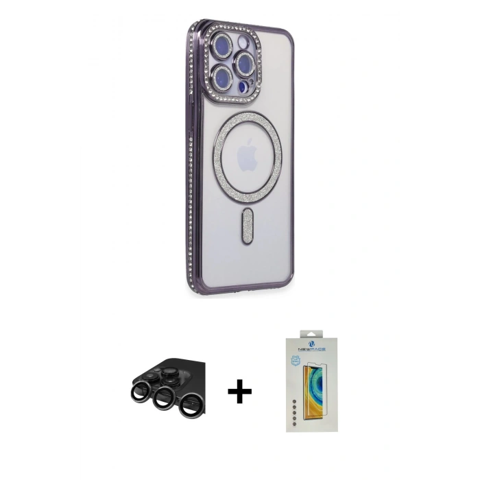 MARSİLYAN™- iPhone 15 Pro Max Kılıf Zirve Doku Prime - Siyah Polymer Nano Ekran Koruyucu + Raze Metal Kamera Lens - TMGI