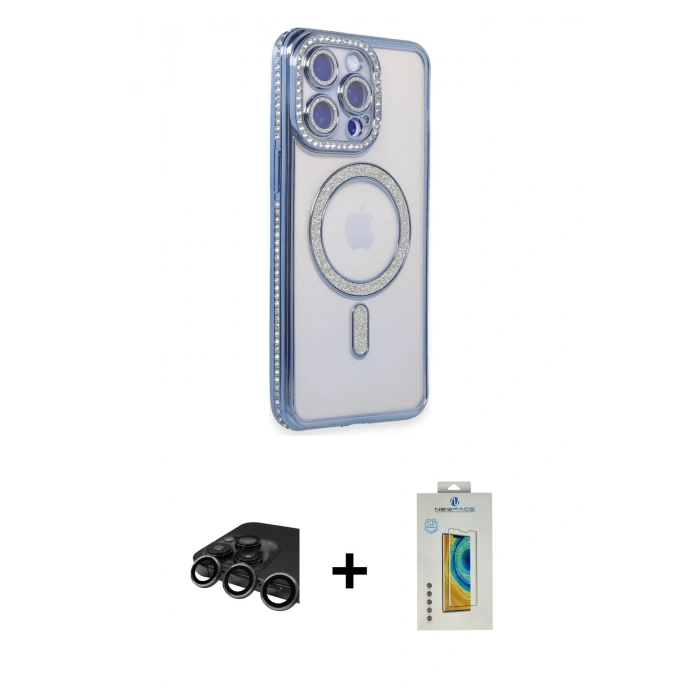 MARSİLYAN™- iPhone 15 Pro Max Kılıf Zirve Doku Prime - Siyah Polymer Nano Ekran Koruyucu + Raze Metal Kamera Lens - TMGI