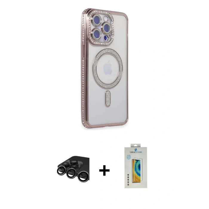 MARSİLYAN™- iPhone 15 Pro Max Kılıf Zirve Doku Prime - Siyah Polymer Nano Ekran Koruyucu + Raze Metal Kamera Lens - TMGI