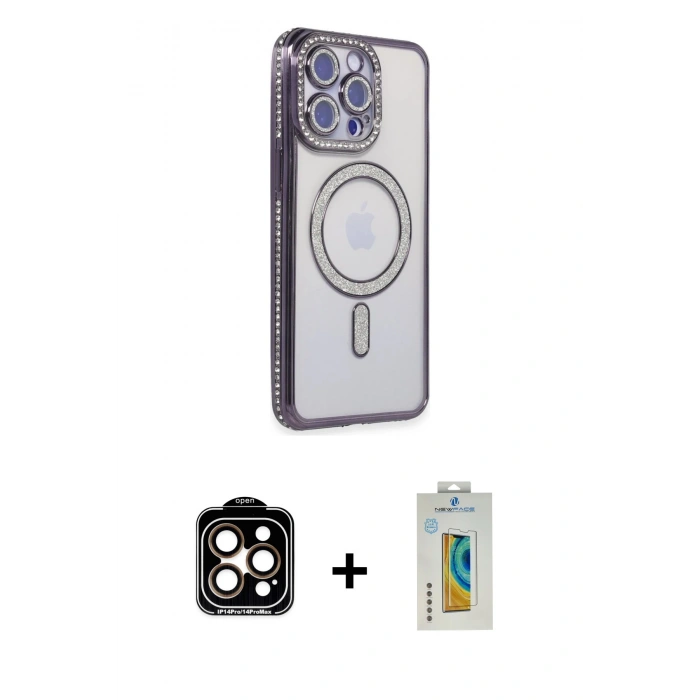 MARSİLYAN™- iPhone 15 Pro Max Kılıf Zirve Doku Prime - Siyah Polymer Nano Ekran Koruyucu + PVD Metal Kamera Lens - TU