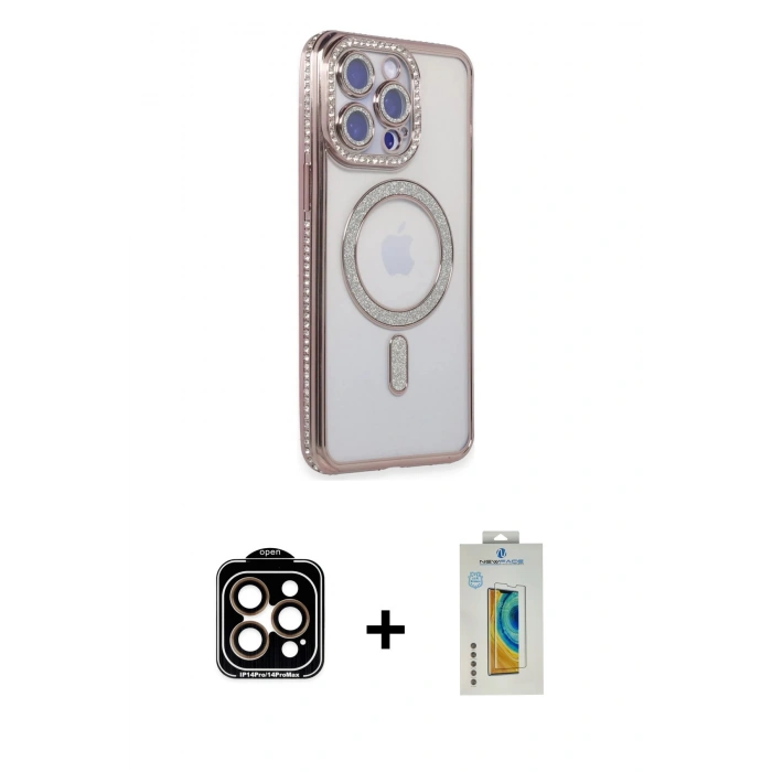 MARSİLYAN™- iPhone 15 Pro Max Kılıf Zirve Doku Prime - Siyah Polymer Nano Ekran Koruyucu + PVD Metal Kamera Lens - TU
