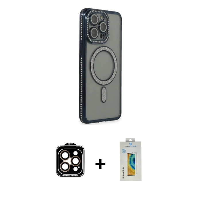 MARSİLYAN™- iPhone 15 Pro Max Kılıf Zirve Doku Prime - Siyah Polymer Nano Ekran Koruyucu + PVD Metal Kamera Lens - TU