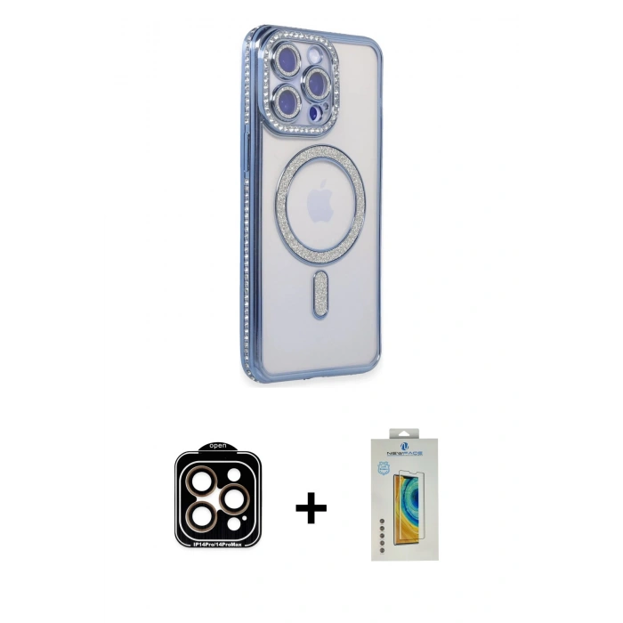 MARSİLYAN™- iPhone 15 Pro Max Kılıf Zirve Doku Prime - Siyah Polymer Nano Ekran Koruyucu + PVD Metal Kamera Lens - TU