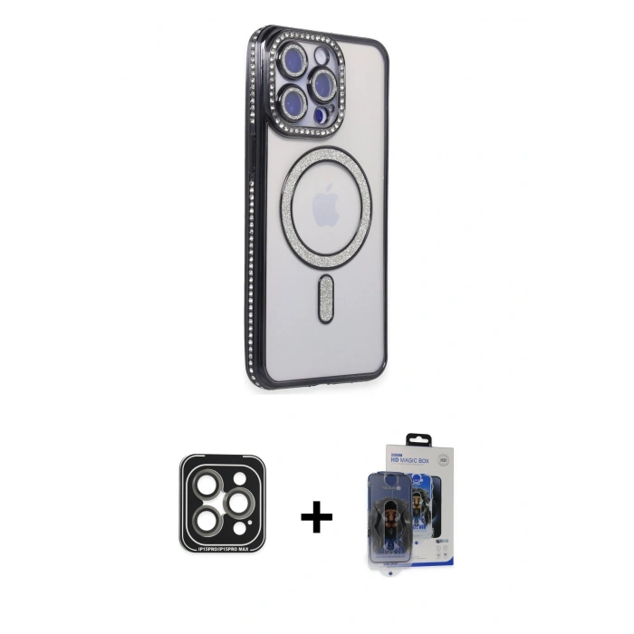 MARSİLYAN™- iPhone 15 Pro Max Kılıf Zirve Doku Prime - Siyah Vanessa Magic Cam + PVD Metal Kamera Lens - GI