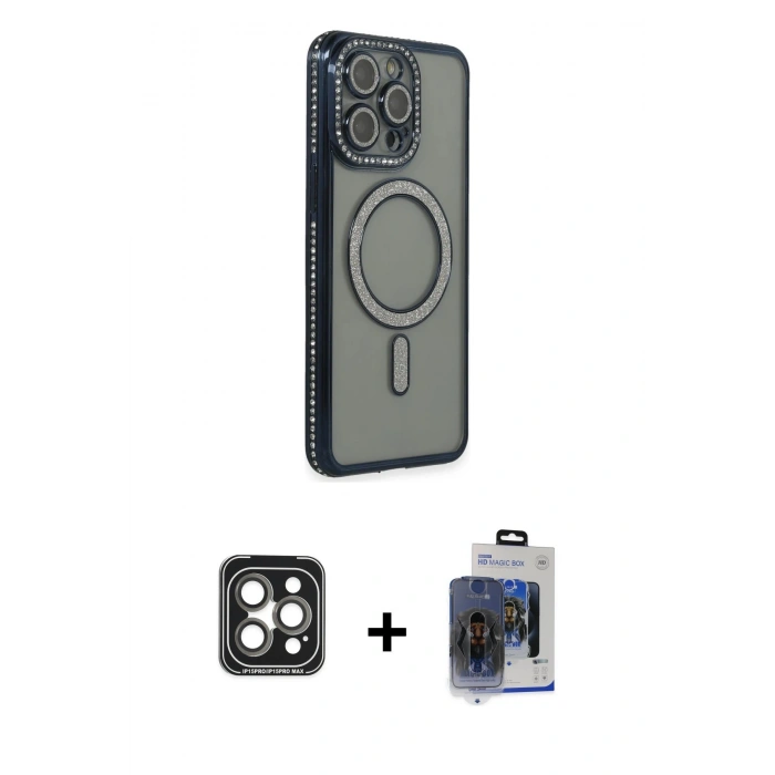 MARSİLYAN™- iPhone 15 Pro Max Kılıf Zirve Doku Prime - Siyah Vanessa Magic Cam + PVD Metal Kamera Lens - GI