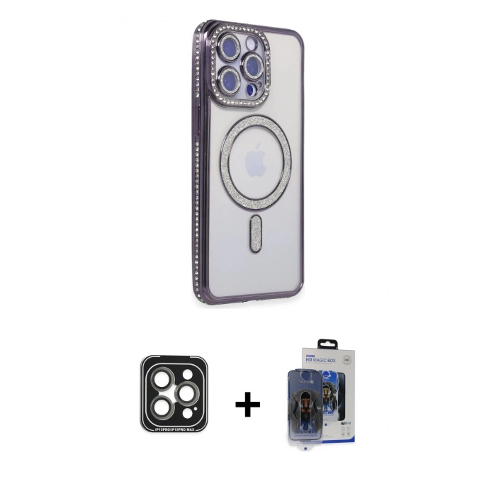 MARSİLYAN™- iPhone 15 Pro Max Kılıf Zirve Doku Prime - Siyah Vanessa Magic Cam + PVD Metal Kamera Lens - GI