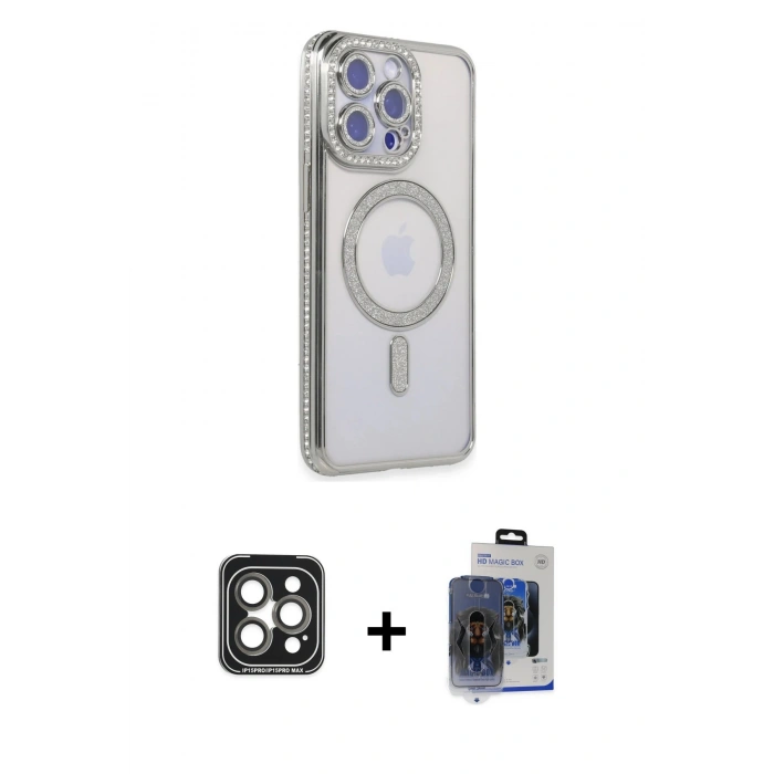 MARSİLYAN™- iPhone 15 Pro Max Kılıf Zirve Doku Prime - Siyah Vanessa Magic Cam + PVD Metal Kamera Lens - GI