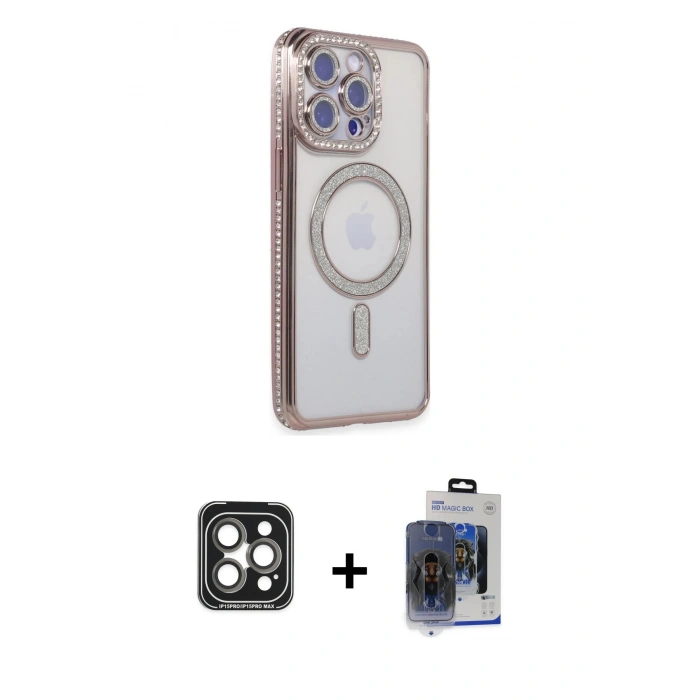 MARSİLYAN™- iPhone 15 Pro Max Kılıf Zirve Doku Prime - Siyah Vanessa Magic Cam + PVD Metal Kamera Lens - GI