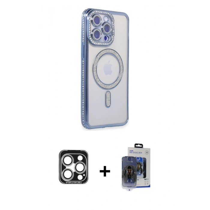 MARSİLYAN™- iPhone 15 Pro Max Kılıf Zirve Doku Prime - Siyah Vanessa Magic Cam + Gümüş PVD Metal Kamera Lens