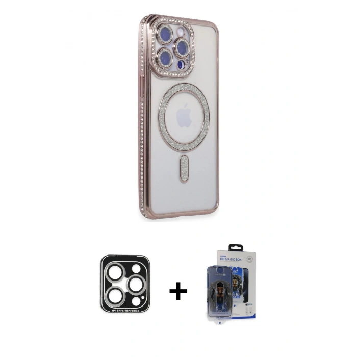 MARSİLYAN™- iPhone 15 Pro Max Kılıf Zirve Doku Prime - Siyah Vanessa Magic Cam + Gümüş PVD Metal Kamera Lens