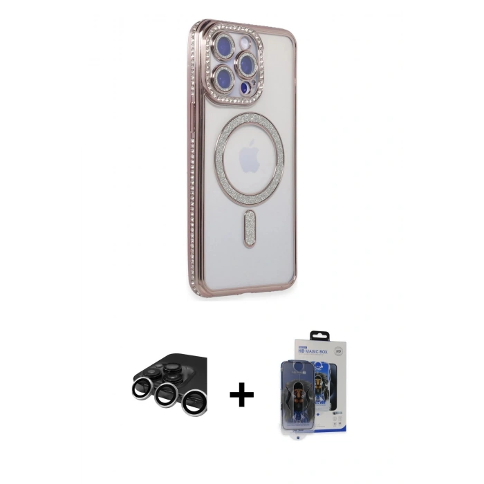 MARSİLYAN™- iPhone 15 Pro Max Kılıf Zirve Doku Prime - Siyah Vanessa Magic Cam + Raze Metal Kamera Lens - GS