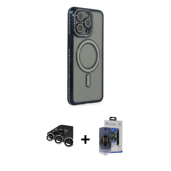 MARSİLYAN™- iPhone 15 Pro Max Kılıf Zirve Doku Prime - Siyah Vanessa Magic Cam + Raze Metal Kamera Lens - GS