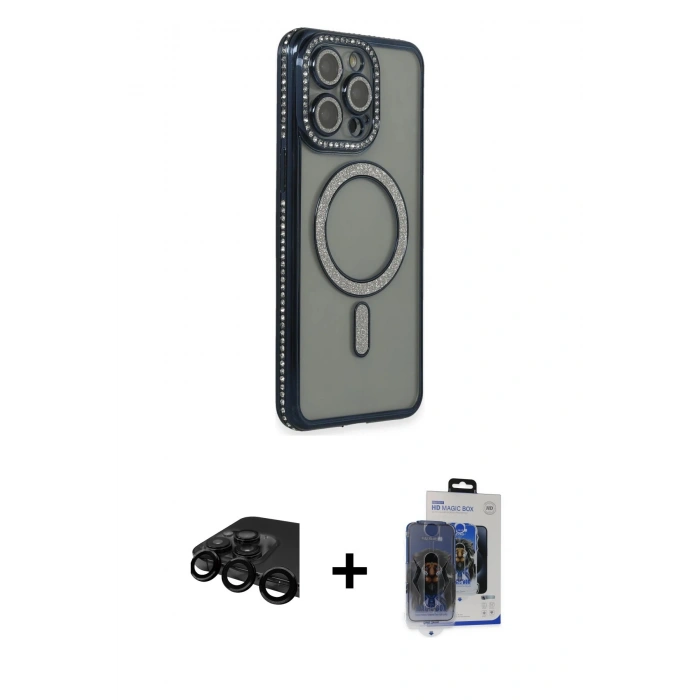 MARSİLYAN™- iPhone 15 Pro Max Kılıf Zirve Doku Prime - Siyah Vanessa Magic Cam + Raze Metal Kamera Lens - SH