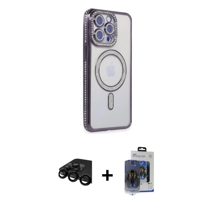 MARSİLYAN™- iPhone 15 Pro Max Kılıf Zirve Doku Prime - Siyah Vanessa Magic Cam + Raze Metal Kamera Lens - SH