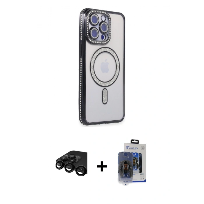 MARSİLYAN™- iPhone 15 Pro Max Kılıf Zirve Doku Prime - Siyah Vanessa Magic Cam + Raze Metal Kamera Lens - SH
