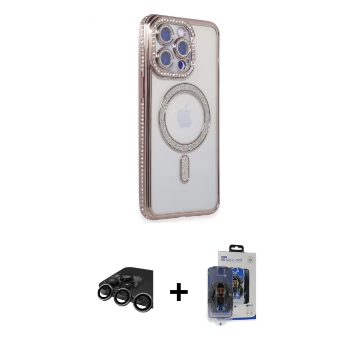 MARSİLYAN™- iPhone 15 Pro Max Kılıf Zirve Doku Prime - Siyah Vanessa Magic Cam + Titanyum Gri Raze Metal Kamera Lens