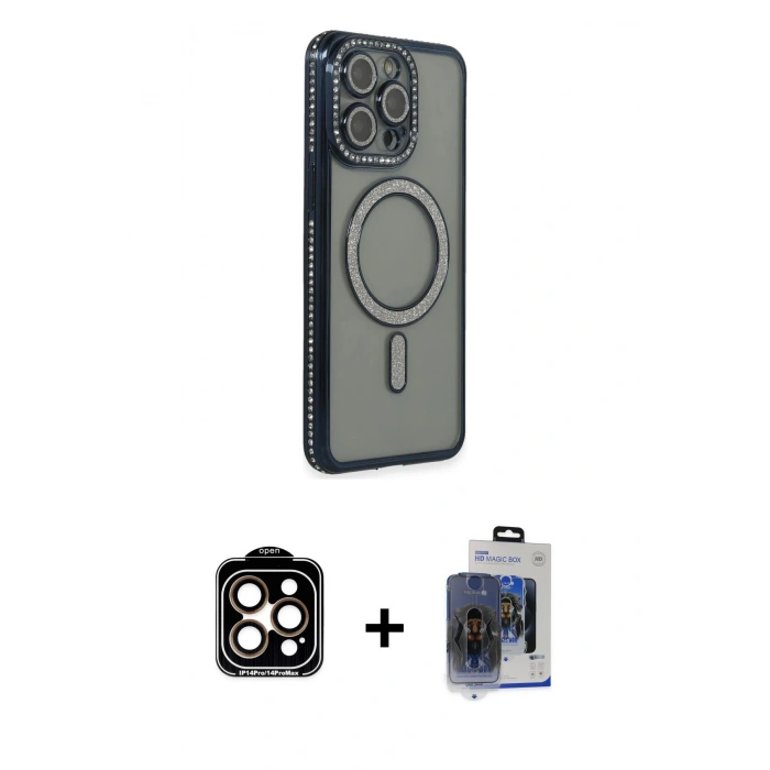 MARSİLYAN™- iPhone 15 Pro Max Kılıf Zirve Doku Prime - Siyah Vanessa Magic Cam + PVD Metal Kamera Lens - TU