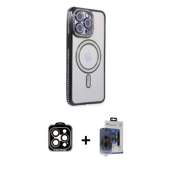 MARSİLYAN™- iPhone 15 Pro Max Kılıf Zirve Doku Prime - Siyah Vanessa Magic Cam + PVD Metal Kamera Lens - TU