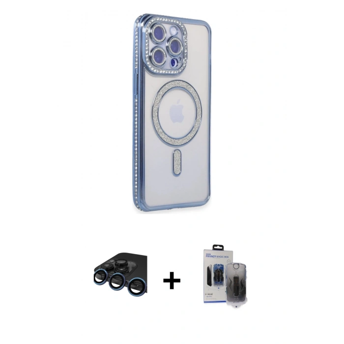 MARSİLYAN™- iPhone 15 Pro Max Kılıf Zirve Doku Prime - Siyah Vanessa Magic Hayalet Cam + Raze Metal Kamera Lens - LT