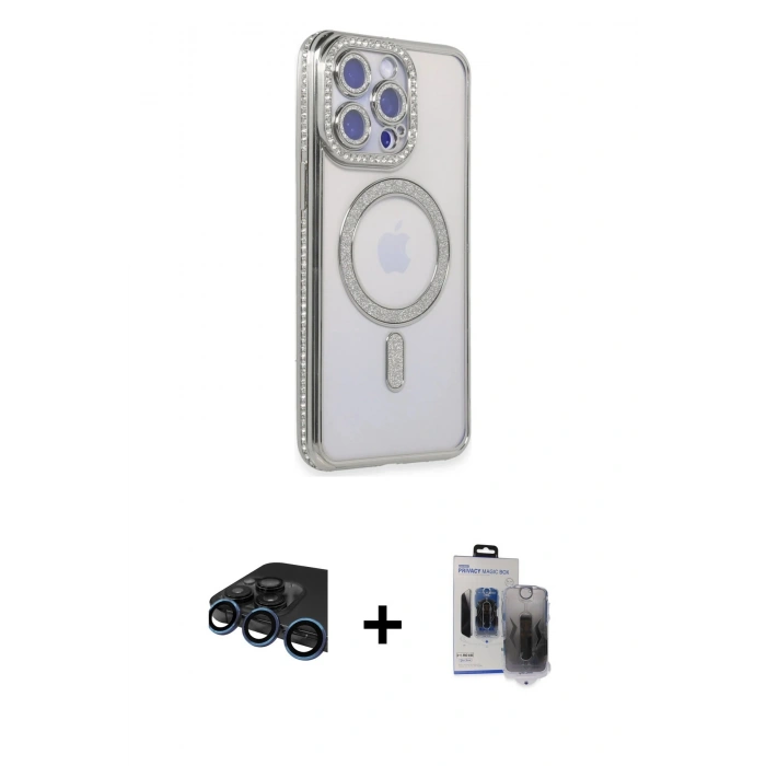 MARSİLYAN™- iPhone 15 Pro Max Kılıf Zirve Doku Prime - Siyah Vanessa Magic Hayalet Cam + Raze Metal Kamera Lens - LT