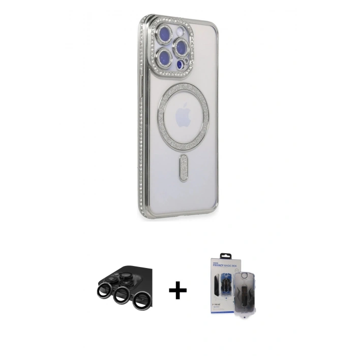 MARSİLYAN™- iPhone 15 Pro Max Kılıf Zirve Doku Prime - Siyah Vanessa Magic Hayalet Cam + Raze Metal Kamera Lens - TMGI