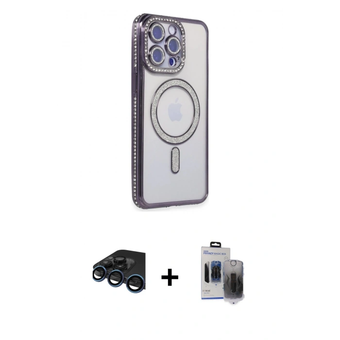 MARSİLYAN™- iPhone 15 Pro Max Kılıf Zirve Doku Prime - Siyah Vanessa Magic Hayalet Cam + Raze Metal Kamera Lens - LT
