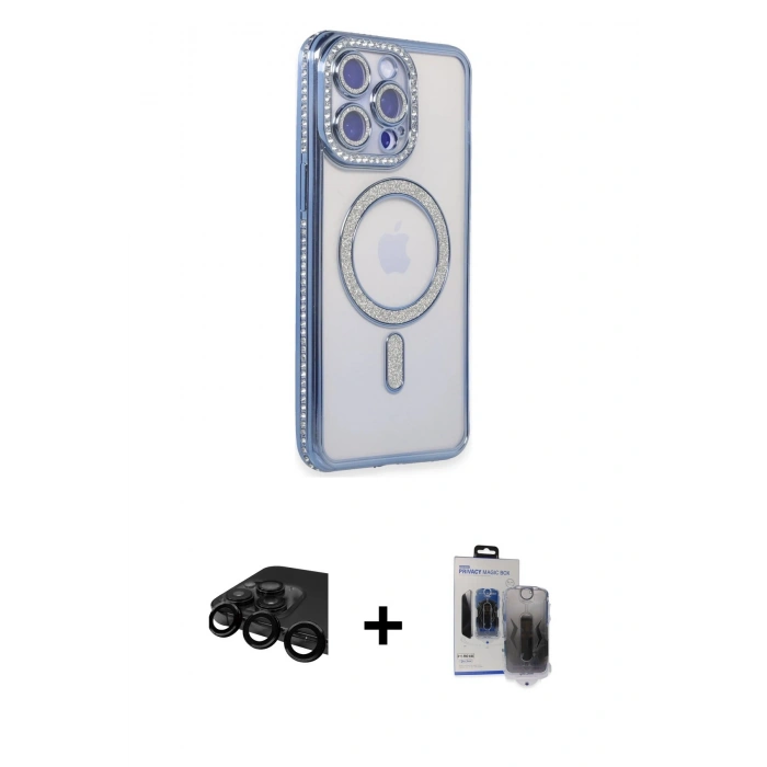 MARSİLYAN™- iPhone 15 Pro Max Kılıf Zirve Doku Prime - Siyah Vanessa Magic Hayalet Cam + Raze Metal Kamera Lens - SH