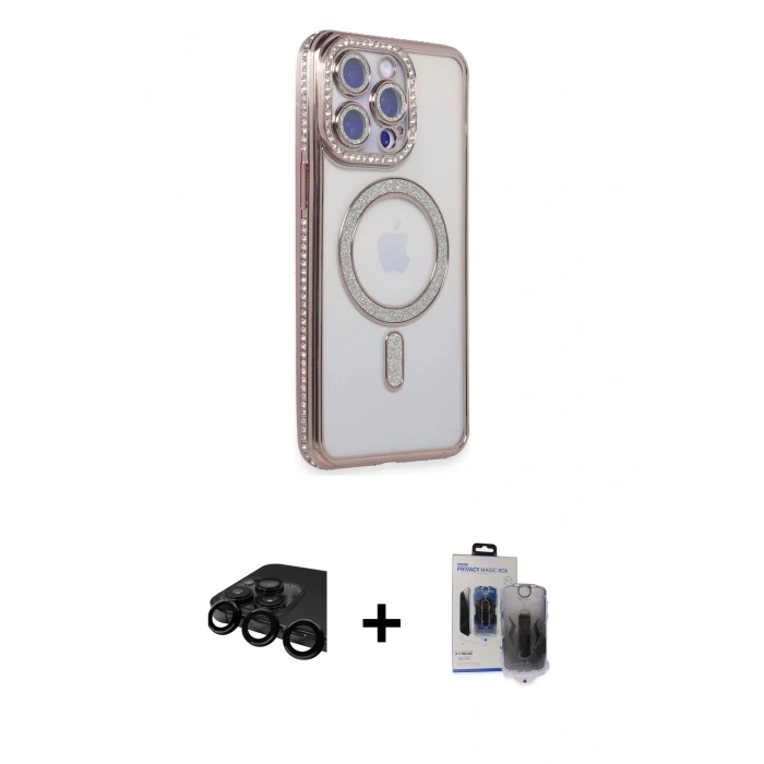 MARSİLYAN™- iPhone 15 Pro Max Kılıf Zirve Doku Prime - Siyah Vanessa Magic Hayalet Cam + Raze Metal Kamera Lens - SH