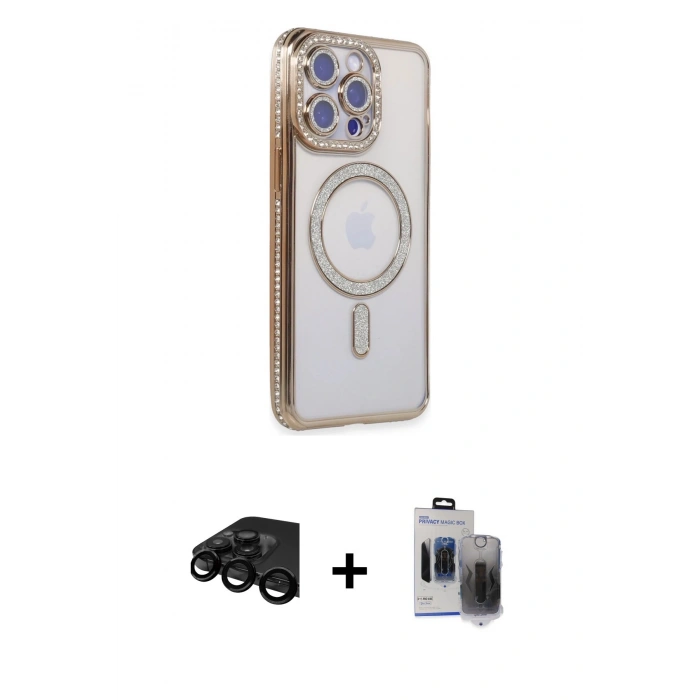 MARSİLYAN™- iPhone 15 Pro Max Kılıf Zirve Doku Prime - Siyah Vanessa Magic Hayalet Cam + Raze Metal Kamera Lens - SH