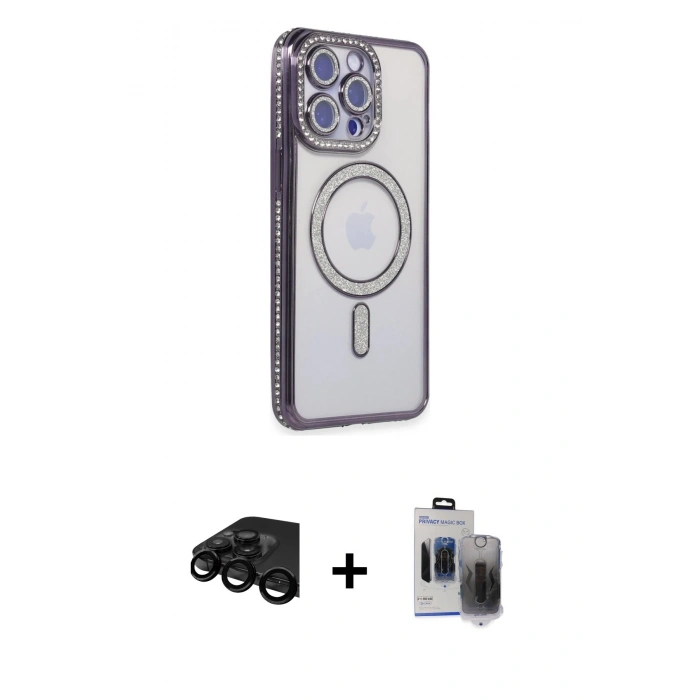 MARSİLYAN™- iPhone 15 Pro Max Kılıf Zirve Doku Prime - Siyah Vanessa Magic Hayalet Cam + Raze Metal Kamera Lens - SH