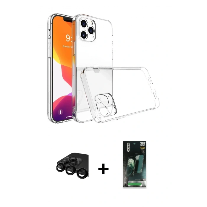 MARSİLYAN™- iPhone 15 Pro Max Kılıf Zirve Doku - Siyah 360 Mat Full Body Arka Koruyucu + Raze Metal Kamera Lens - SH