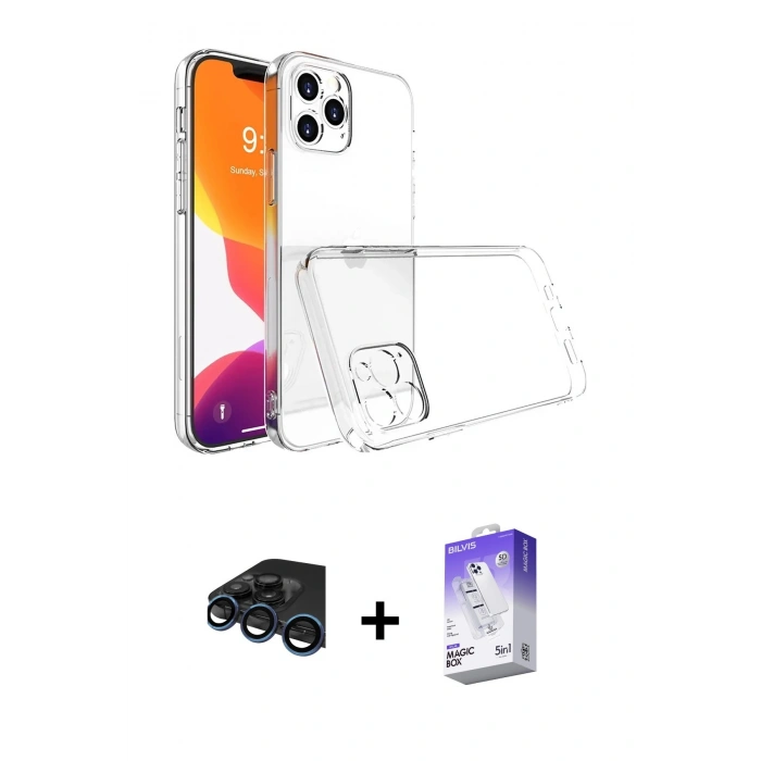 MARSİLYAN™- iPhone 15 Pro Max Kılıf Zirve Doku - Siyah Bilvis 5in1 3D Magic Cam Ekran Koruyucu + Raze Metal Kamera Lens - LT